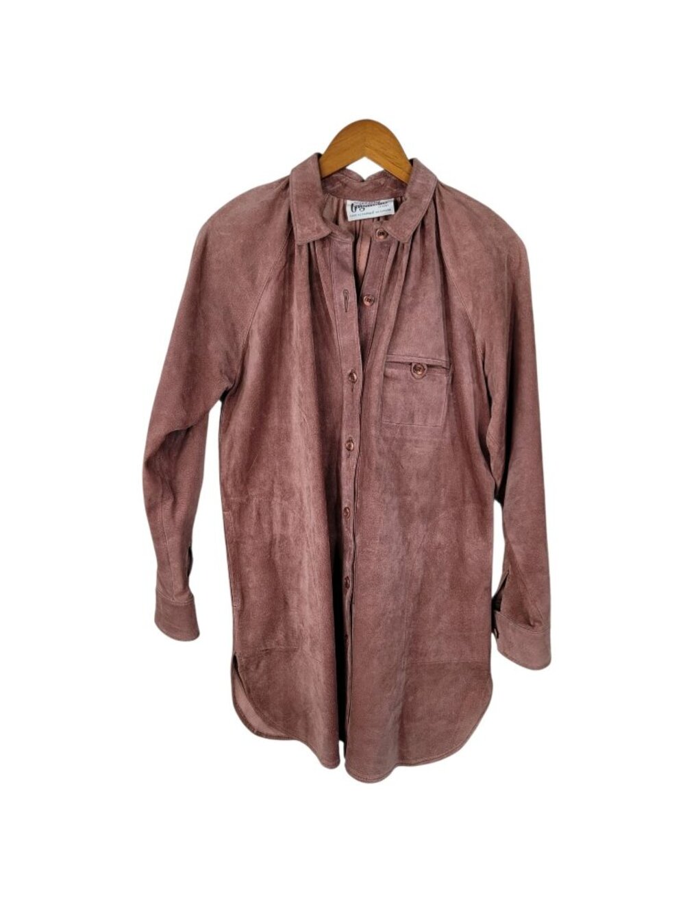 Vintage 70s Suede Jacket Tunic Top Button Up Size Medium Large Pockets Leather